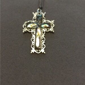 Cross Necklace Jerusalem Engraving Pearl Like Stones